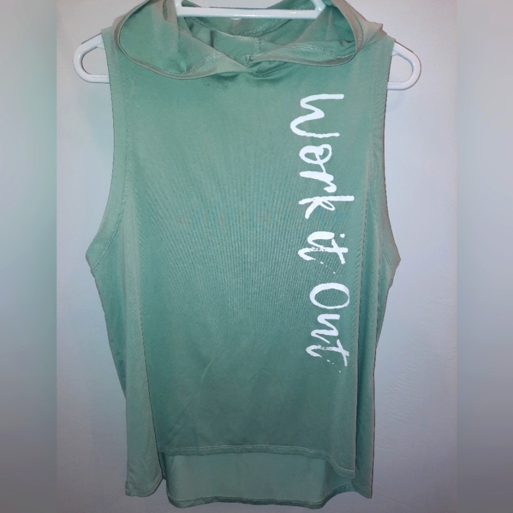 $ CALI SPORT seafoam green Hooded Tank Athletic Activewear Top women's large EUC
